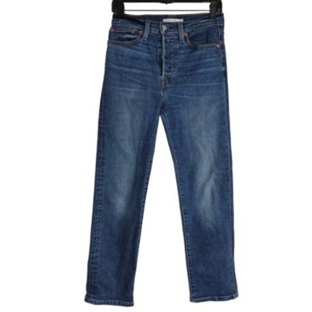 Wedgie Straight Jeans Women 27 Blue High Rise Button Fly Denim EUC